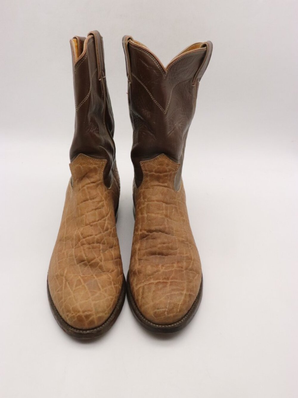 Vintage Justin Elephant Print Boots Men's Size 9 D Brown Leather Roper Boots USA - Picture 2 of 8